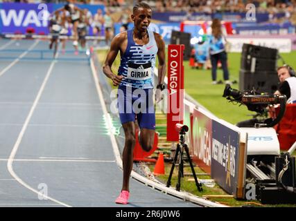 Paris, France. 9th juin 2023. Lamecha Girma, d'Ethiopie, est en compétition pendant la steeplechase masculine de 3000m à la rencontre sportive de la Ligue des diamants de Paris, en France, au 9 juin 2023. Crédit : RIT Heise/Xinhua/Alay Live News Banque D'Images