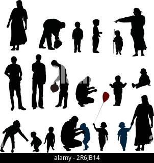 Vector silhouettes de mère, père et enfant (garçons, filles) Illustration de Vecteur