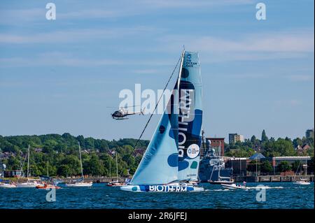 Kiel, Allemagne, 09. Juni 2023, course de l'océan, vol-by à Kiel. Fünf Imoca-Rennyachten in Aarhus gestuor haben am Nachmittag die Wendemarke in de Banque D'Images