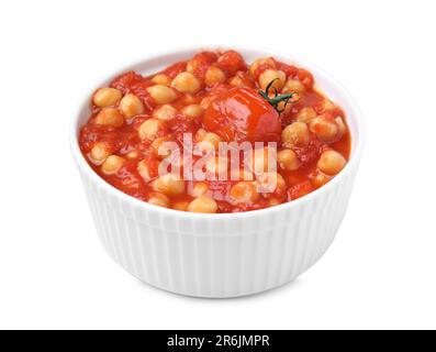 Délicieux curry de pois chiches dans un bol isolé sur blanc Banque D'Images