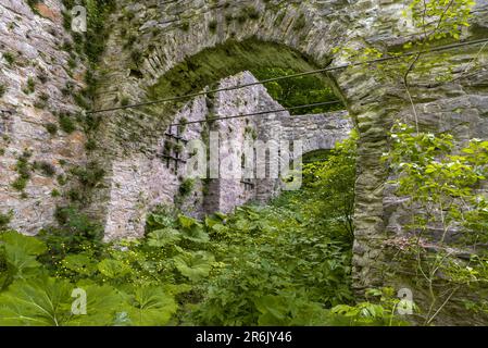 Ruines de la fonderie antique dans les montagnes de Bukk près du célèbre château de Lillafured. Cet endroit fait partie du patrimoine indrustial hongrois. Pierre incroyable Banque D'Images