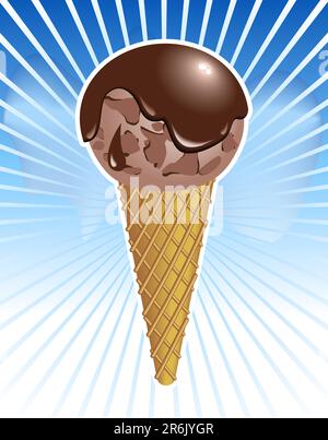 Chocolate ice-cream on blue line background. Stock Vector