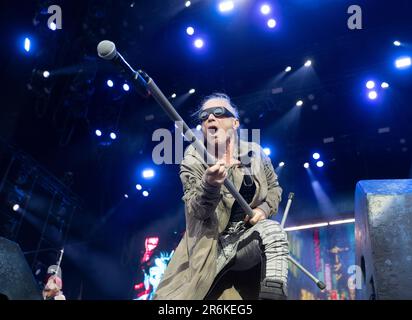 SOLVESBORG 20230609 le groupe anglais de métaux lourds Iron Maiden avec le chanteur Bruce Dickinson se produit au Festival de rock de Suède 2023. Foto: Fredrik Sandberg / Banque D'Images