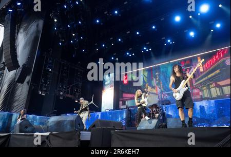 SOLVESBORG 20230609 le groupe anglais de métaux lourds Iron Maiden se produit au Festival de rock de Suède 2023. Foto: Fredrik Sandberg / TT / Kod 10080 Banque D'Images