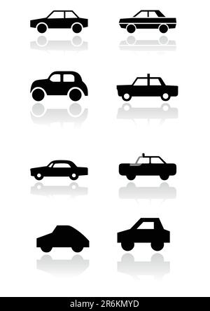 Ensemble vectoriel de différents symboles de voiture. Tous les objets vectoriels sont isolés. Les couleurs et la couleur d'arrière-plan transparente sont faciles à régler. Illustration de Vecteur