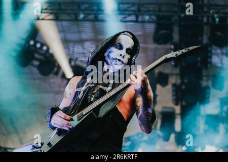 Wroclaw, Wroclaw, Pologne. 8th juin 2023. Le Metal Music Festival - Mystic Festival 2023 est en cours en Pologne. Pologne la star du premier jour était le groupe Behemoth. Le groupe a joué malgré de nombreuses protestations et l'opposition des organisations catholiques. En photo: Adam Nergal Darski (Credit image: © Krzysztof Zatycki/ZUMA Press Wire) USAGE ÉDITORIAL SEULEMENT! Non destiné À un usage commercial ! Banque D'Images