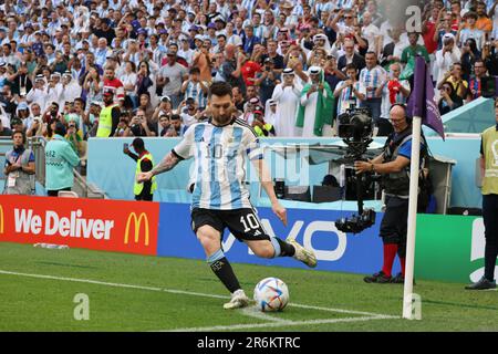 Lusail, Qatar, 22, novembre 2022. Leo Messi en action pendant le match entre l'équipe nationale Argentine contre l'équipe nationale Arabie Saoudite, match 8 Fifa W. Banque D'Images