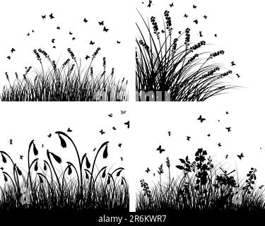 Ensemble de quatre Silhouettes vecteur de fond en herbe Illustration de Vecteur