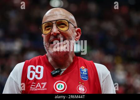 Milan, Italie. 09th juin 2023. Saturnino Celani invité spécial vu pendant LBA Lega basket A finales 2023 jeu 1 entre EA7 Emporio Armani Milan et Virtus Segafredo Bologna au Forum Mediolanum. Score final; Milano 92:82 Virtus Bologna. (Photo de Fabrizio Carabelli/SOPA Images/Sipa USA) crédit: SIPA USA/Alay Live News Banque D'Images