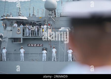 Kure, Japon. 10th juin 2023. Marine royale australienne HMAS Anzac (FFH 150) arrive vendredi à 10 juin 2023, dans la préfecture d'Hiroshima, au Japon, aux activités de la flotte de la Force d'autodéfense maritime du Japon. Photo par Keizo Mori/UPI crédit: UPI/Alay Live News Banque D'Images