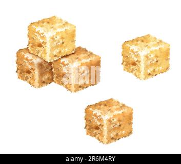 cubes de sucre brun aquarelle, illustration faite à la main de sucre de canne, aliments sucrés isolés sur fond blanc. Banque D'Images