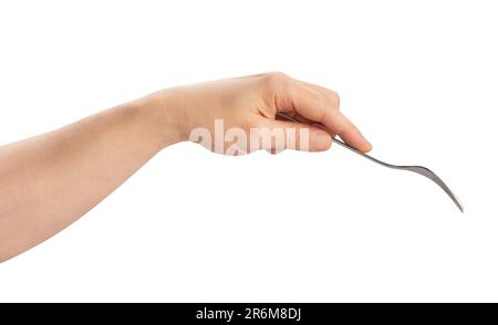 fourche dans le trajet manuel isolée sur blanc Banque D'Images