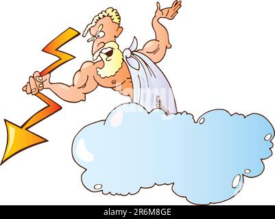 Cartoon illustration du dieu grec Zeus avec éclairage Illustration de Vecteur