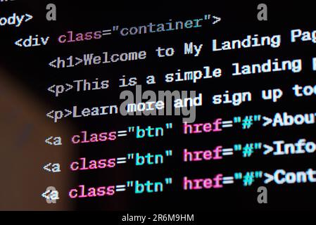 Code source du site Web HTML à l'écran. Banque D'Images
