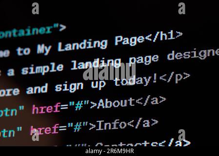 Code source du site Web HTML à l'écran. Banque D'Images