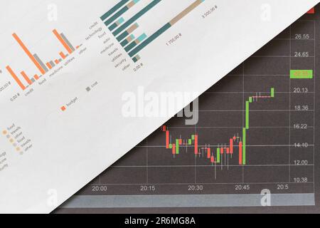 Statistique graphique analytique d'entreprise avec tableur statistique Excel avec numéro de données de graphique et de table dans la base de données des graphiques. Comptable pointant les mains Excel stat Banque D'Images