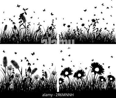 Ensemble de quatre Silhouettes vecteur de fond en herbe Illustration de Vecteur