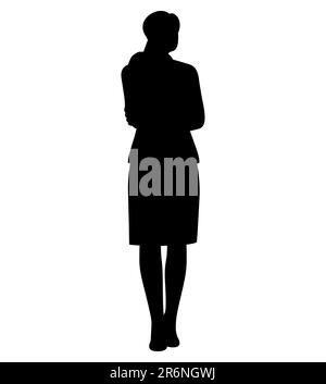 Silhouette noire d'une femme au foyer dans une robe debout tandis que les mains pliées ou croisées, belle femme vecteur eps Illustration de Vecteur
