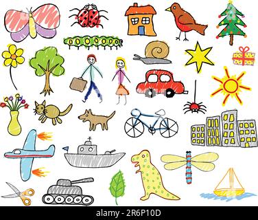 Série d'illustrations vectorielles modifiables de dessins d'enfants Illustration de Vecteur