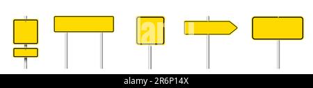 Différents panneaux de signalisation routière vierges jaunes sur fond blanc, motif collage Banque D'Images