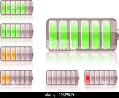 jeu d'icônes de batterie brillantes isolé sur fond blanc Illustration de Vecteur