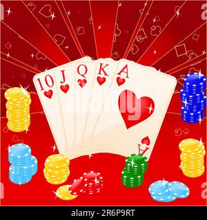 Illustration vectorielle des éléments du casino : jetons et cartes. Illustration de Vecteur