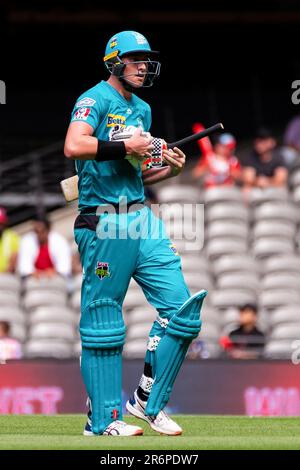 MELBOURNE, AUSTRALIE - JANVIER 27 : Matt Renshaw, de Brisbane, chaleur rejetée lors du match de cricket de la Big Bash League entre Melbourne Renegades et Brisbane Heat au stade Marvel sur 27 janvier 2020, à Melbourne, en Australie. Banque D'Images