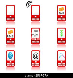 Illustration des différents types de l'icône mobile montrant différentes applications Illustration de Vecteur