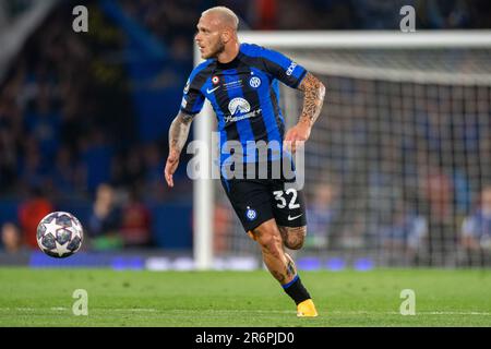 Istambul, Turquie. 11th juin 2023. Federico DiMarco d'Inter lors de la finale 2023 de la Ligue des champions de l'UEFA entre Manchester City et Inter au stade olympique Atatürk d'Istanbul, Turquie sur 10 juin 2023 (photo par Andrew SURMA/ crédit: SIPA USA/Alay Live News Banque D'Images