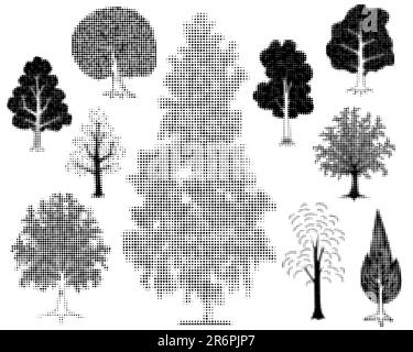 Illustrations vectorielles modifiables de différentes arborescences demi-ton Illustration de Vecteur