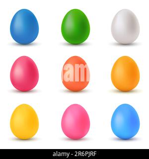 Ensemble de neuf œufs de Pâques de couleurs différentes Illustration de Vecteur