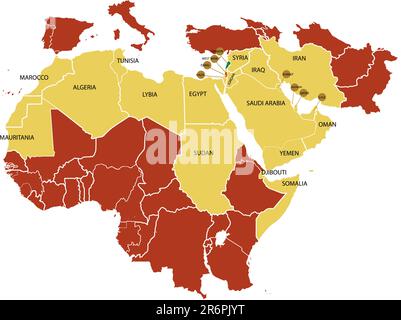 Carte du Moyen-Orient avec différents pays. Illustration de Vecteur