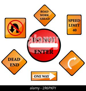 Illustration des différents types de signalisation routière sur fond isolé Illustration de Vecteur