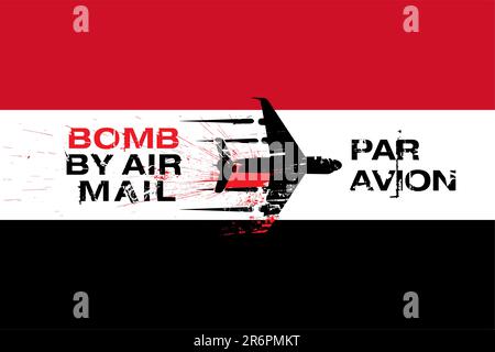 Drapeau Yémen explosif avec l'air envoyé par mail avec passager air plane vector illustration Illustration de Vecteur