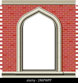 Illustration d'une ancienne fenêtre voûtée dans un mur de briques, appropriée comme cadre ou bordure. Illustration de Vecteur