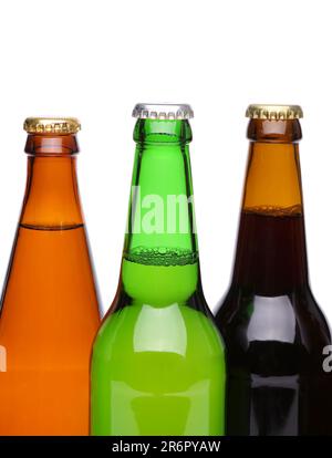 Beer collection - Vert Trois bouteilles de bière. Isolé sur fond blanc Banque D'Images