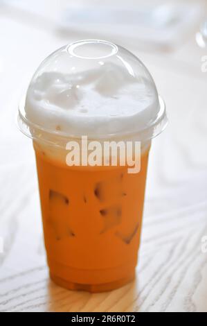 Thé glacé, thé au lait ou thé thaï ou lait thaïlandais thé Banque D'Images