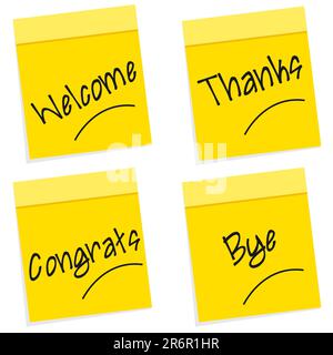 Illustration de salutations à des notes autocollantes sur fond blanc Illustration de Vecteur