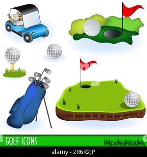 Ensemble de 6 icônes de golf différentes. Illustration de Vecteur