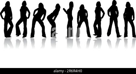 Ensemble de silhouettes d'une femme dans différentes poses Illustration de Vecteur