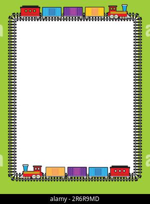 Une bordure de voie ferrée avec deux trains circulant sur eux Illustration de Vecteur