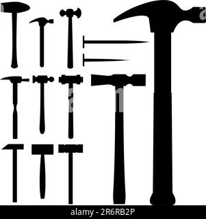 Marteaux, maillets et clous en silhouette vectorielle Illustration de Vecteur