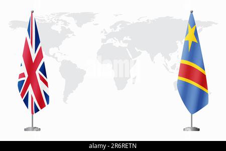 Royaume-Uni et République démocratique du Congo drapeaux pour une réunion officielle sur fond de carte du monde. Illustration de Vecteur