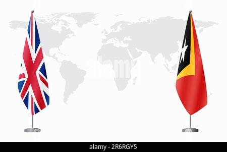 Drapeaux du Royaume-Uni et du Timor-Leste pour une réunion officielle sur fond de carte mondiale. Illustration de Vecteur