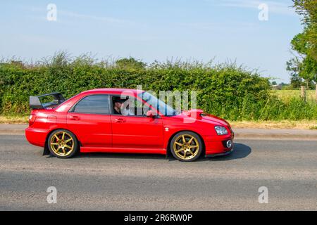 2004 Red Subaru Impreza WRX Turbo ; spectacle automobile classique et de performance à la tour Hoghton ; exposition Supercar juin 2023 Banque D'Images