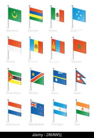 Mauritanie, Maurice, Mexique, États fédérés de Micronésie, Monaco, Moldova, Mongolie, Maroc, Mozambique, Namibie, Nauru, Népal, pays-Bas, ... Illustration de Vecteur