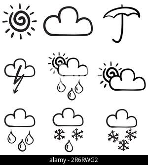 Ensemble de symboles pour l'indication de la météo. Illustration vectorielle. Simuler l'esquisse. Illustration de Vecteur