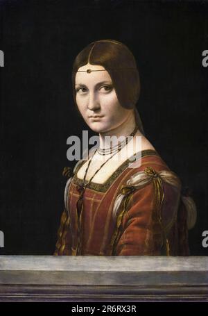 Leonardo da Vinci, Portrait d'une femme inconnue, 'la Belle Ferronnière', portrait peint à l'huile sur panneau, vers 1496 Banque D'Images