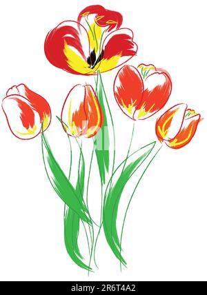 Bouquet de tulipes. Simulation de couleur d'eau. Illustration vectorielle. Illustration de Vecteur