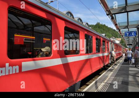 Suisse, gare de Thusis, chemin de fer de Rhaetian, chemin de fer Banque D'Images